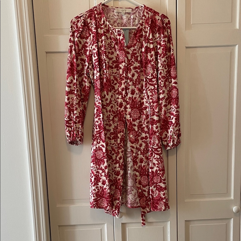 LOFT Petite Red and Cream Patterned Dress